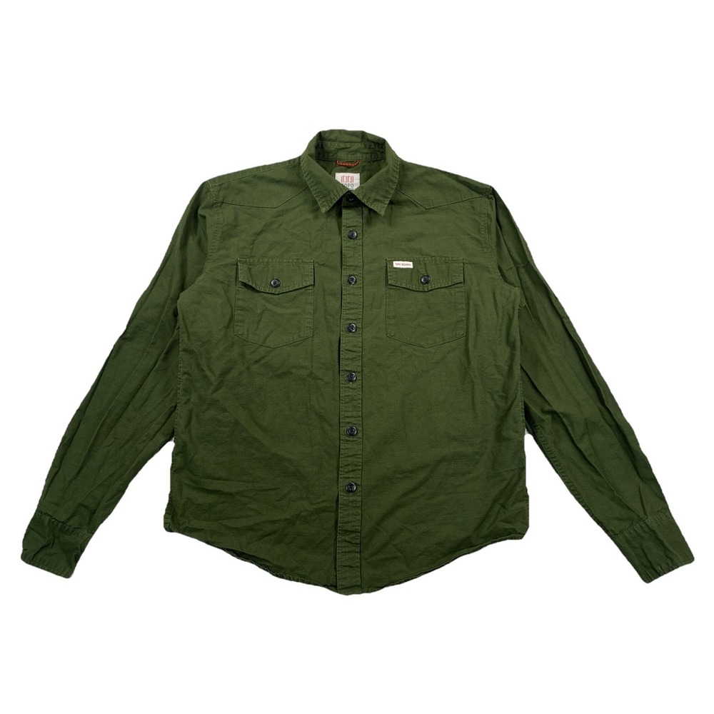 TOPO Designs Button Up Long Sleeve Shirt Green Cotton Men's Medium